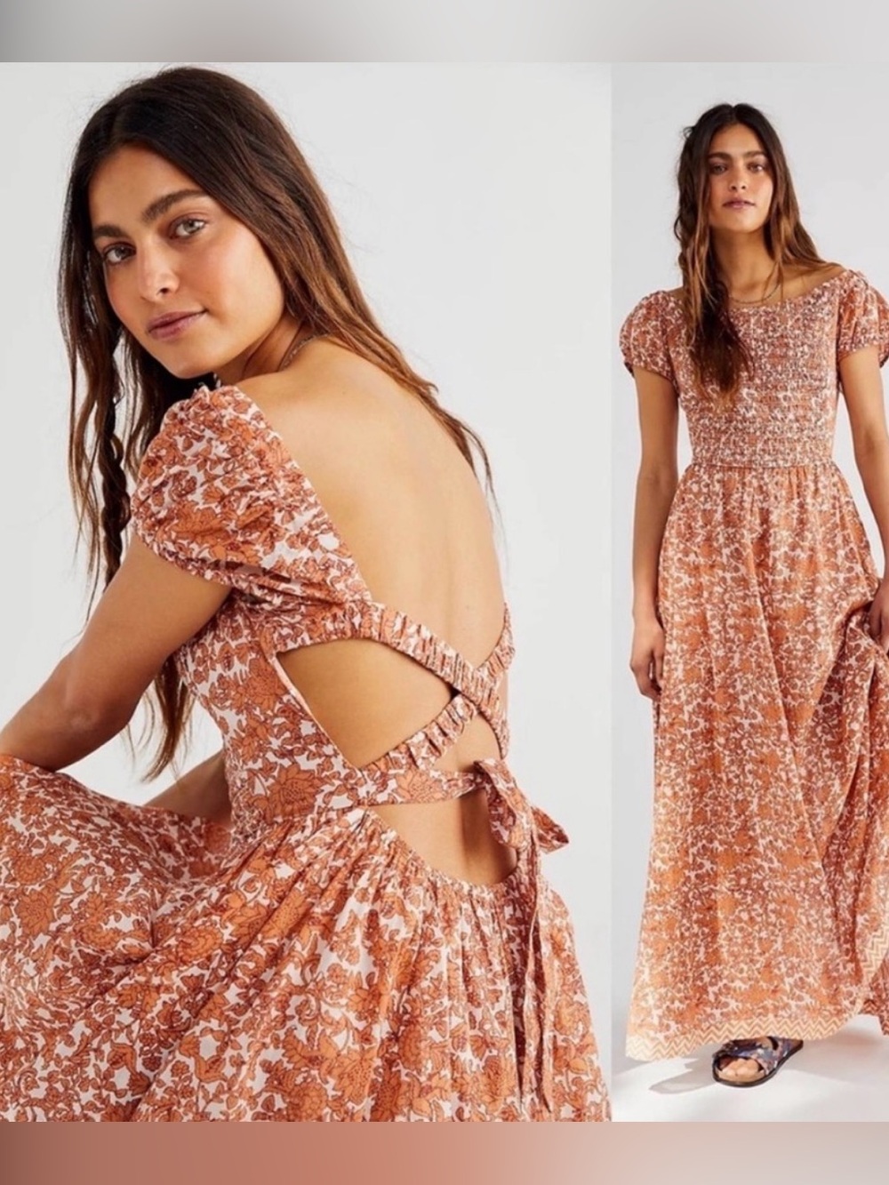 New Free People Ultraviolet Maxi Floral Back Cut-out Dress Size Large - Picture 2 of 8